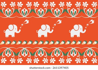 Beautiful Thailand,elephants pattern,floral,thai pattern,seamless,Traditional,ethnic,fabric pattern for textiles,rugs, wallpaper,clothing, sarong,batik,print,background,illustration,vector