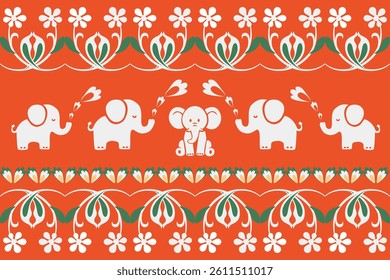 Beautiful Thailand,elephants pattern,floral,thai pattern,seamless,Traditional,ethnic,fabric pattern for textiles,rugs, wallpaper,clothing, sarong,batik,print,background,illustration,vector