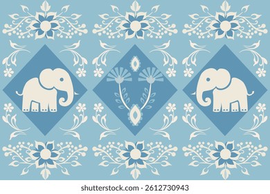 Beautiful Thailand,elephants pattern,floral,thai pattern,seamless,Traditional,ethnic,fabric pattern for textiles,rugs, wallpaper,clothing, sarong,batik,print,background,illustration,vector
