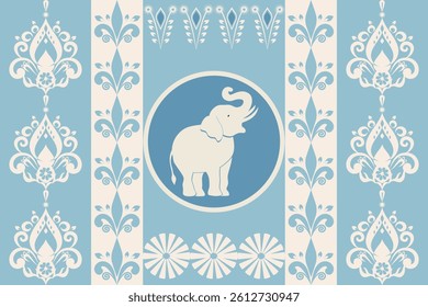 Beautiful Thailand,elephants pattern,floral,thai pattern,seamless,Traditional,ethnic,fabric pattern for textiles,rugs, wallpaper,clothing, sarong,batik,print,background,illustration,vector