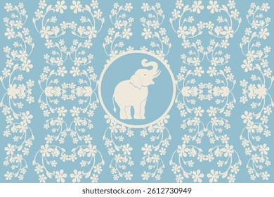 Beautiful Thailand,elephants pattern,floral,thai pattern,seamless,Traditional,ethnic,fabric pattern for textiles,rugs, wallpaper,clothing, sarong,batik,print,background,illustration,vector