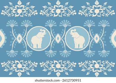 Beautiful Thailand,elephants pattern,floral,thai pattern,seamless,Traditional,ethnic,fabric pattern for textiles,rugs, wallpaper,clothing, sarong,batik,print,background,illustration,vector