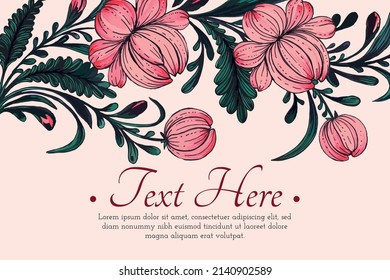Beautiful thank you card with composition of hand drawn ukrainian flowers.