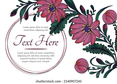 Beautiful thank you card with composition of hand drawn ukrainian flowers.