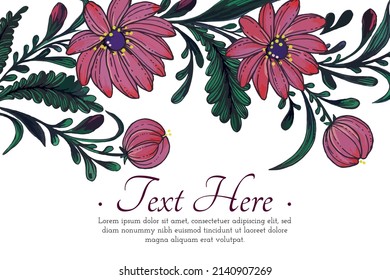 Beautiful thank you card with composition of hand drawn ukrainian flowers.