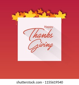 Beautiful thanks giving greeting card vector design with maple leaves and typography text.