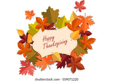Beautiful Thanksgiving Card surrounded by autumn leaves vector graphic