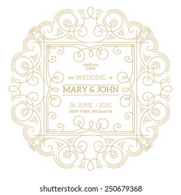 Beautiful thin line ornamental frame Wedding invitation. Vector illustration.