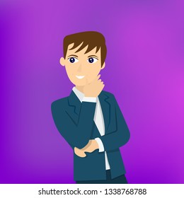 Beautiful thinking man vector wearing jacket on a beautiful background. Interested businessman