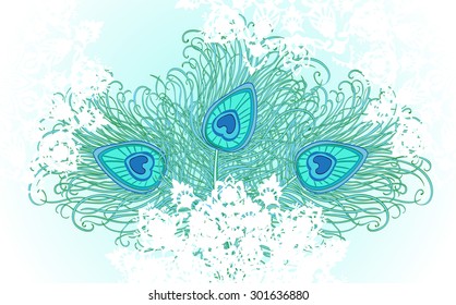Beautiful three stylized peacock feather
