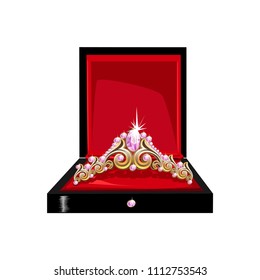 Beautiful tiara in a gift box. Vector illustration.