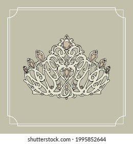 Un bello dibujo con tinta Tiara perfecto uso para la decoración, vacaciones, celebración, boda, cumpleaños, saludos, Gracias tarjeta, invitación, moda, Belleza, Tattoo, usar. 