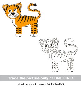 Beautiful Tiger to be traced only of one line, the tracing educational game to preschool kids with easy game level, the colorful and colorless version.