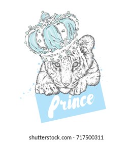 A beautiful tiger cub in the crown. Vector illustration.