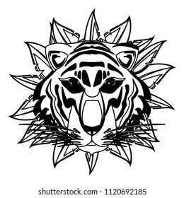 Beautiful tiger head in black and white
