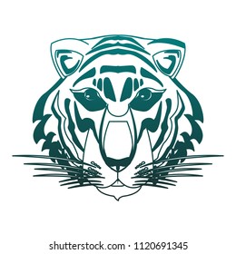 Beautiful tiger head in blue lines