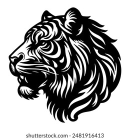 beautiful tiger head silhoutte vector style with White Background