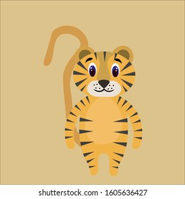 Beautiful tiger isolated in a flat style. Stock vector illustration for decoration and design, children's books and coloring books, fabrics, postcards, stickers, posters, banners, textiles and more.