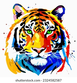 Beautiful tiger portrait, watercolor dye painting, vector EPS 10 illustration