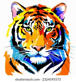 Beautiful tiger portrait, watercolor dye painting, vector EPS 10 illustration