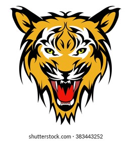 Beautiful tiger tattoo.Vector tiger's head as a design element on isolated background