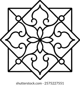 Beautiful tile set featuring hand-drawn curved lines and floral ornaments, perfect for decorative patterns, ceramic designs, wallpaper, and artistic backgrounds with a vintage touch.

