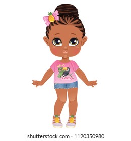 Beautiful Toddler Girl In Underwear With Set Of Clothes. Paper Doll For Dress Up Game. Isolated Vector Illustration.