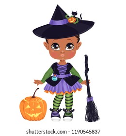Beautiful Toddler Girl in Underwear with set of Halloween costume clothes. Paper Doll for Dress Up Game. Isolated vector illustration.