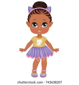 Beautiful Toddler Girl in Underwear with set of clothes. Paper Doll for Dress Up Game. Isolated vector illustration.