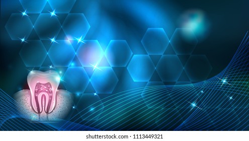 Beautiful tooth cross section illustration, abstract blue background