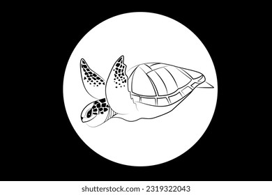 Beautiful Tortoise isolated on white circle with dark black background - vector illustration