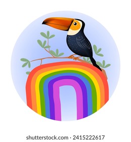 Beautiful toucan bird on tree vector illustration  tropical animal collection.