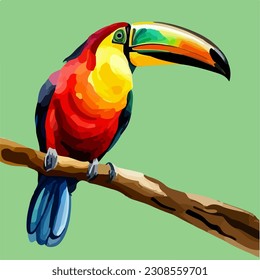 Schöner Toucan, Aquarell-Farbfarbenmalerei, Vektorgrafik EPS10