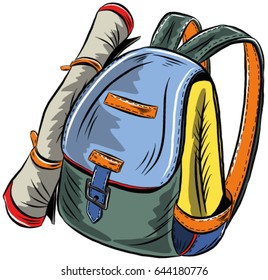 Beautiful tourist backpack on a white background, illustration