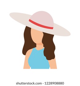 beautiful tourist girl with summer hat character