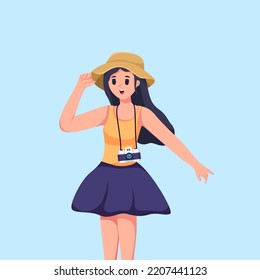 Beautiful Tourist Traveler Character Design Illustration