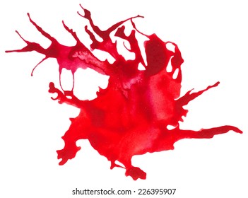 Beautiful traced vector watercolor splatter. Stain of red paint.