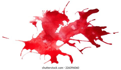 Beautiful traced vector watercolor splatter. Stain of red paint.