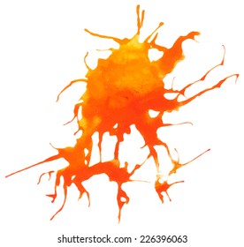 Beautiful traced vector watercolor splatter. Stain of yellow and orange paint.