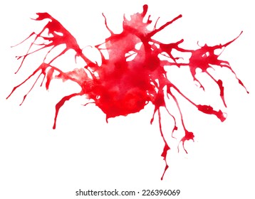 Beautiful traced vector watercolor splatter. Stain of red paint.