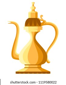 Beautiful traditional coffee pot . Arabic classic coffee pot. Flat style vector illustration. Isolated on white background.