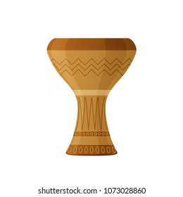 Beautiful traditional ethnic drum, musical percussion instrument, for a holiday, carnival, concert, prayer activities. Musical instrument with ornament. Vector illustration isolated.