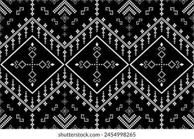 Beautiful traditional ethnic motifs ikat geometric fabric pattern cross stitch.Ikat embroidery Ethnic oriental Pixel.Abstract,vector,illustration. Texture,scarf,decoration,wallpaper,curtain,sarong.