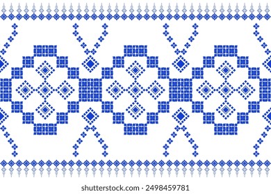 Beautiful traditional ethnic motifs ikat geometric fabric pattern cross stitch.Ikat embroidery Ethnic oriental Pixel.Abstract,vector,illustration. Texture,scarf,decoration,wallpaper,curtain,sarong.