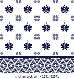 Beautiful traditional ethnic pattern Aztec Indian Indonesian African seamless pattern for fabric cloth dress carpet curtains rug sarong vector blue white background 