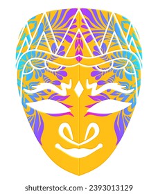 Beautiful traditional Java mask indonesian culture vector design with aesthetic batik ethnic dayak line art pattern
