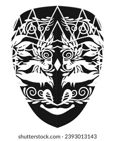 Beautiful traditional Java mask indonesian culture vector design with aesthetic batik ethnic dayak line art pattern