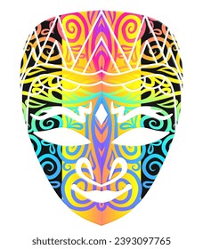 Beautiful traditional Java mask indonesian culture vector design with aesthetic batik ethnic dayak line art pattern