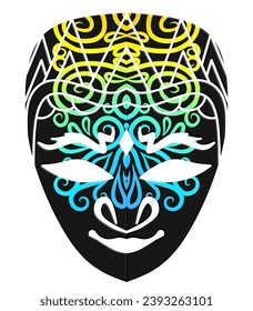 Beautiful traditional Java mask indonesian culture vector design with aesthetic batik ethnic dayak line art pattern