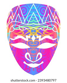 Beautiful traditional Java mask indonesian culture vector design with aesthetic batik ethnic dayak line art pattern